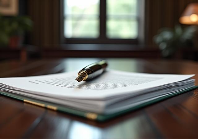 Sophisticated law office interior with traditional green and gold accents