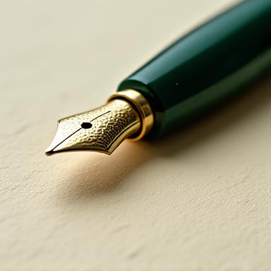 Close-up of a fountain pen hovering over a formal legal document